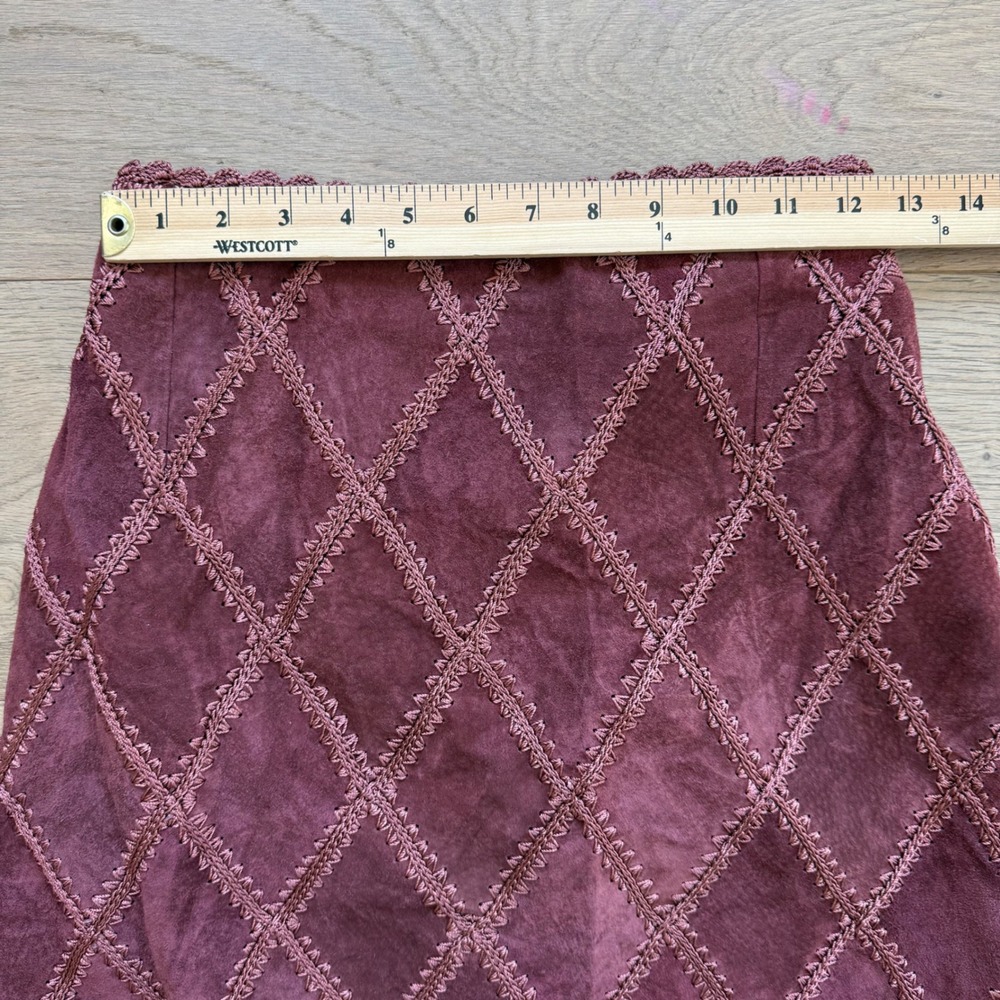 Double D Ranchwear Womens Burgundy Suede Diamond Patchwork Maxi Skirt Size M - Picture 6 of 10